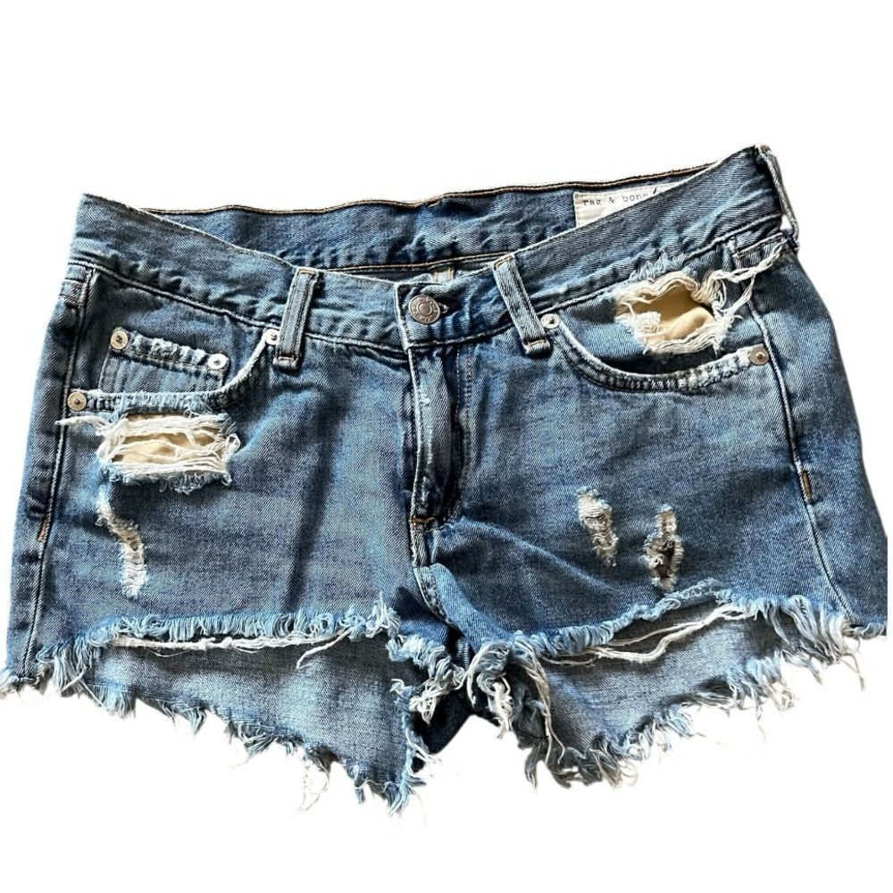 rag & bone Blue Distressed Jean Shorts